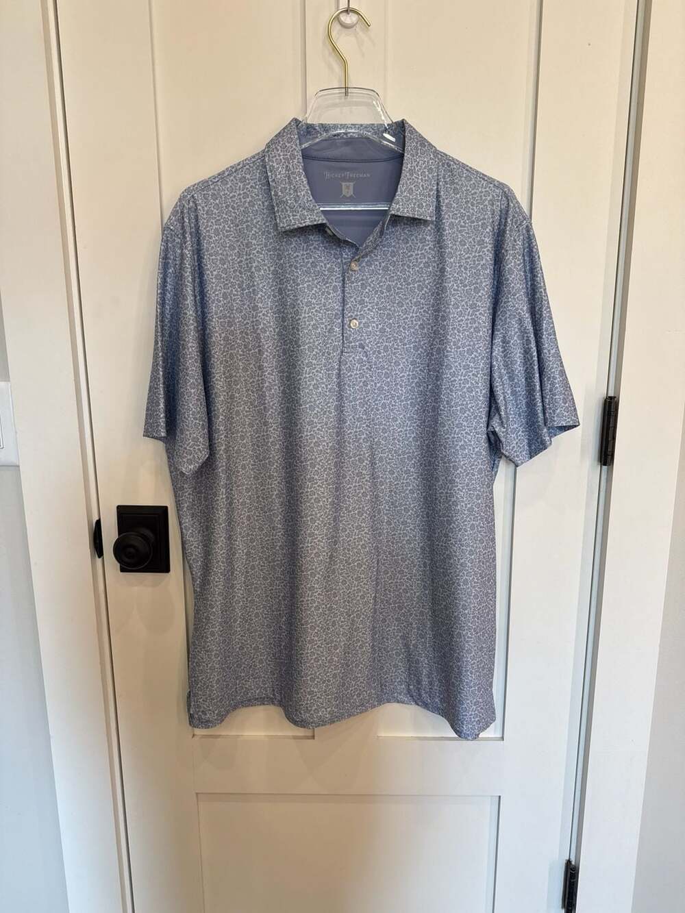 Hickey Freeman Golf Blue Floral Print Performance Polo Shirt - Size Large